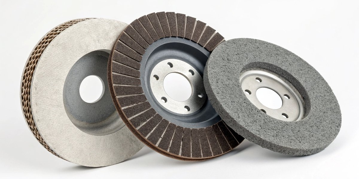 An exploded view diagram showing the three main components: abrasive layer, bonding agent, and wheel substrate.