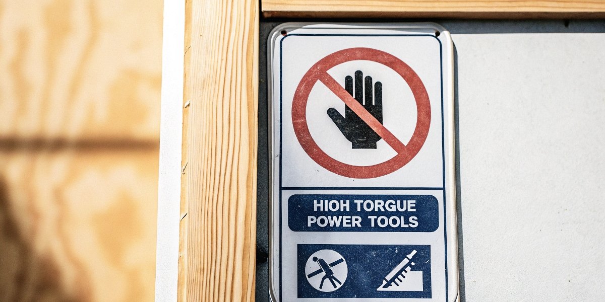 A safety sign indicating restrictions on high-torque power tools