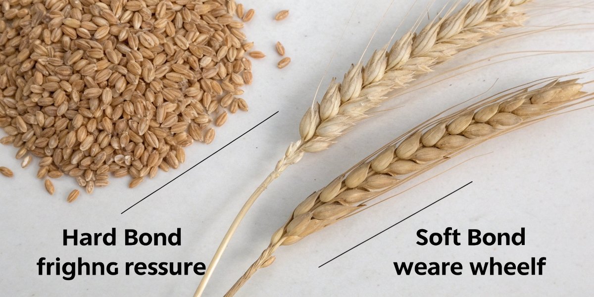 A simple diagram comparing a hard bond holding grains tightly versus a soft bond allowing grains to break away under pressure.