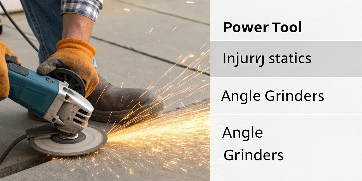 A graph or chart showing power tool injury statistics, with angle grinders highlighted