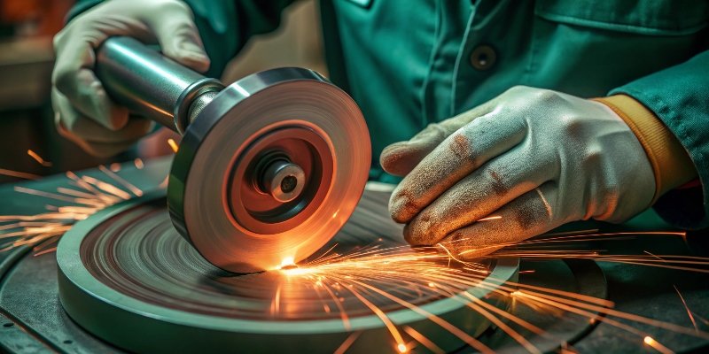 A diagram showing how to perform a ring test on a grinding wheel