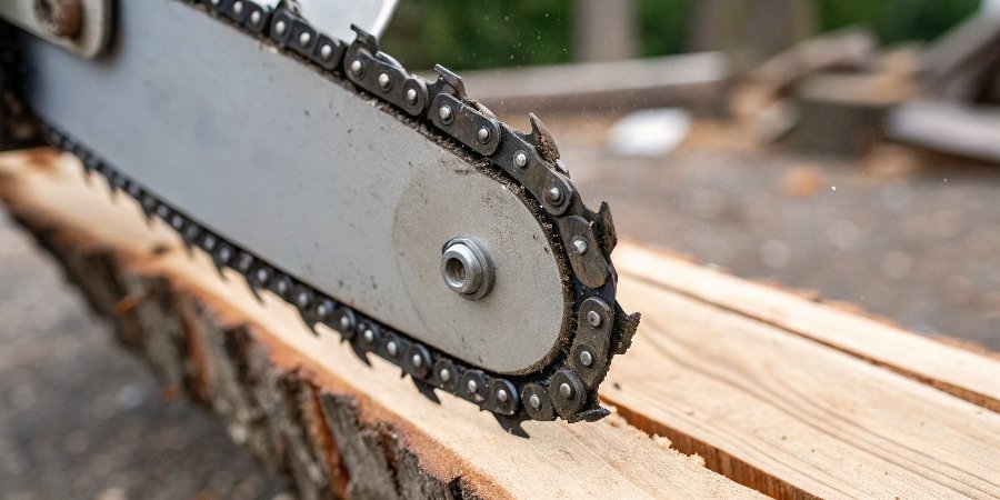 A close-up of an aggressive-looking wood carving disc with chainsaw-like teeth for an angle grinder