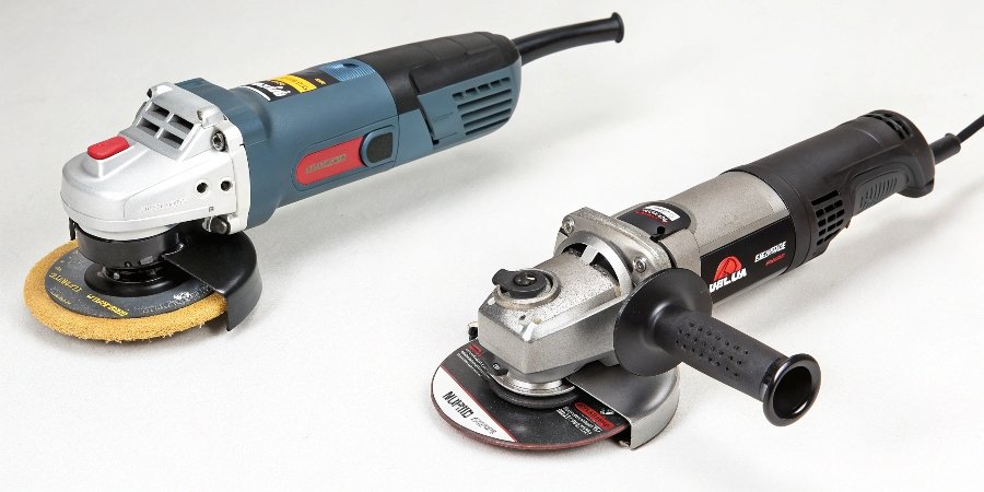 Side-by-side comparison of a high-speed angle grinder and a slower, variable-speed polisher