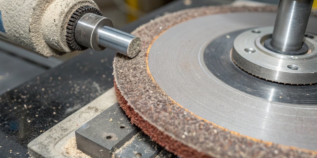 A microscopic, cross-section view of a grinding wheel, clearly showing the sharp abrasive grains held in place by the surrounding bonding material.