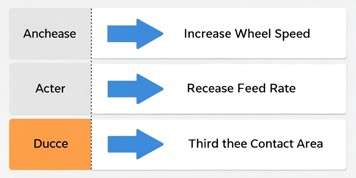 An infographic diagram with three arrows pointing to the term 'Acts Harder': 'Increase Wheel Speed', 'Decrease Feed Rate', 'Decrease Contact Area'.