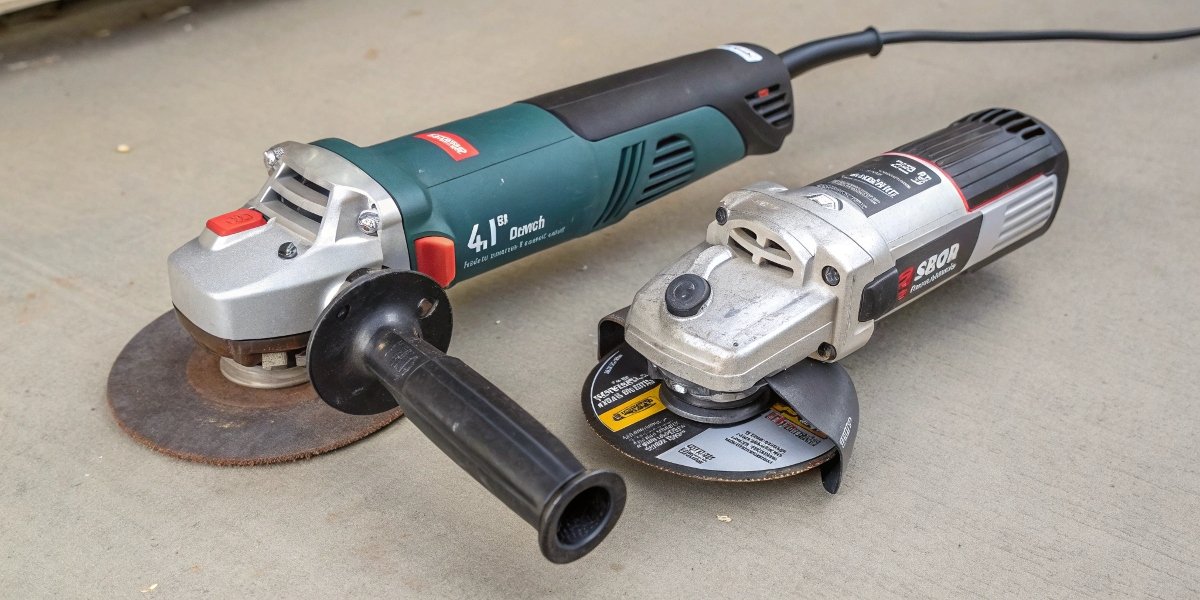 An angle grinder with a cutoff wheel cleanly cutting a copper pipe