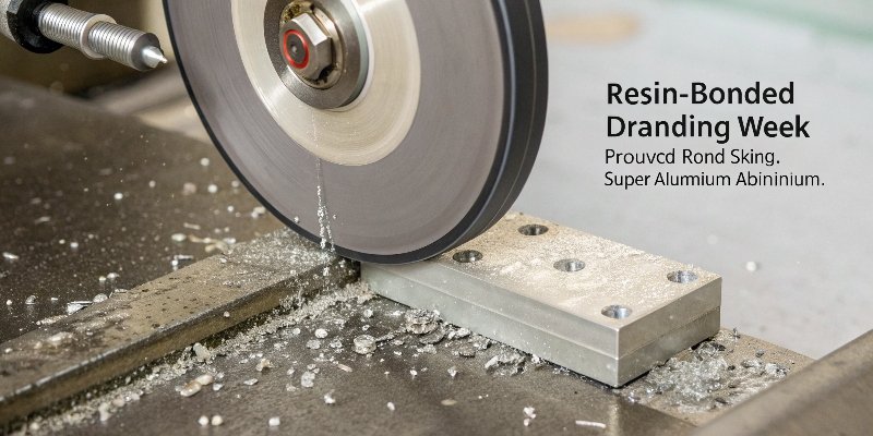 A close-up of a resin-bonded diamond wheel cutting cleanly through an aluminum block.
