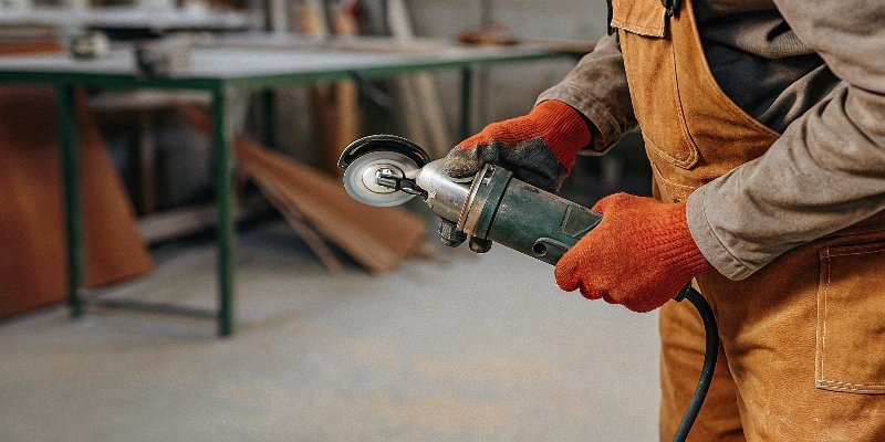 A compact 3-inch angle grinder in use