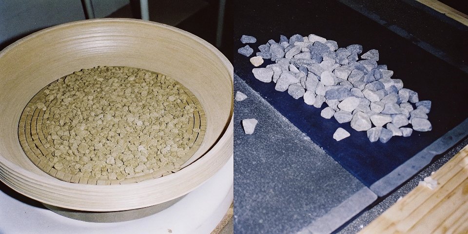 A split-screen image showing brown fused alumina on one side and industrial diamonds on the other.