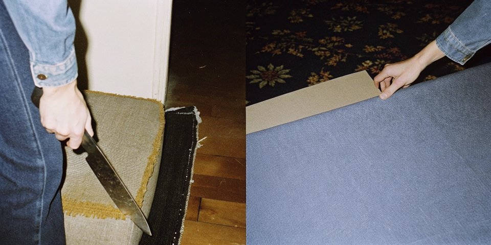 An illustration comparing the cutting action of a blade to the abrading action of abrasive particles.