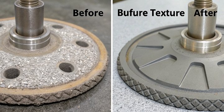 An engineering diagram showing the difference in surface texture before and after grinding.