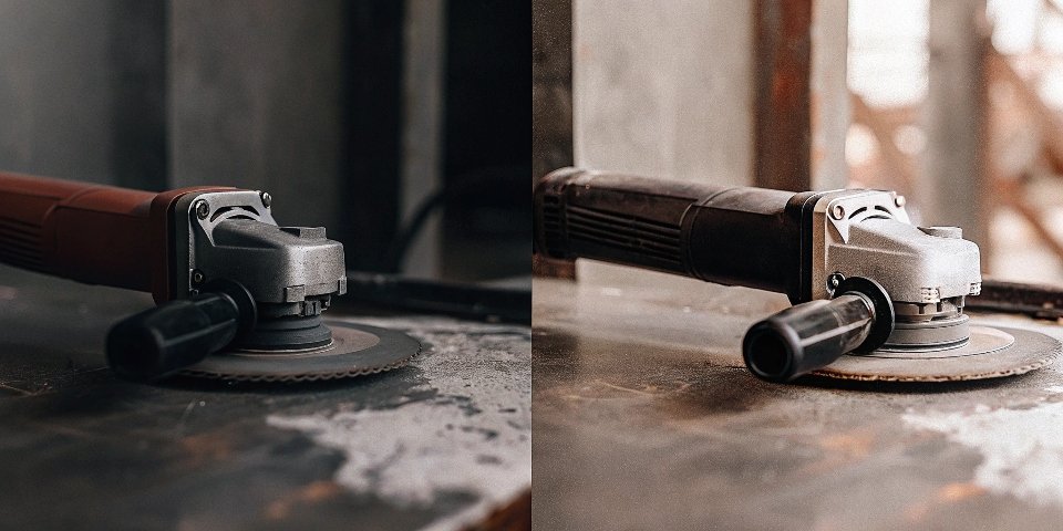 A 4.5-inch and a 5-inch angle grinder side-by-side for comparison.