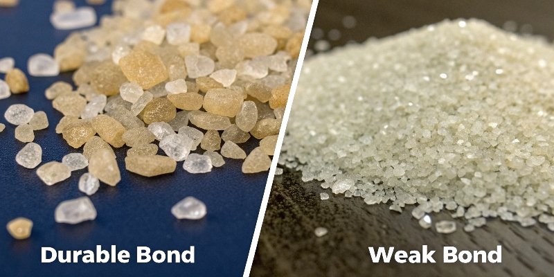 a comparison image showing a durable bond vs a weak bond on a microscopic level