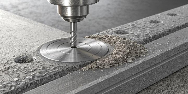 A microscopic view of a metal surface, half rough and half ground smooth.