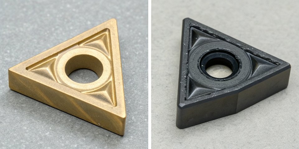 a side-by-side comparison of a carbide insert and a ceramic insert
