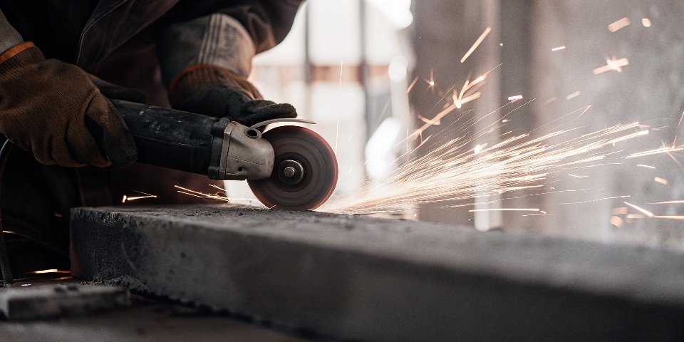 A 125mm angle grinder shown with a smaller 115mm disc installed, highlighting the large gap with the safety guard.