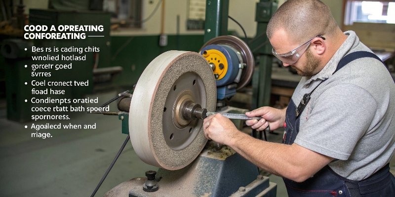 an operator correctly mounting a grinding wheel on a machine