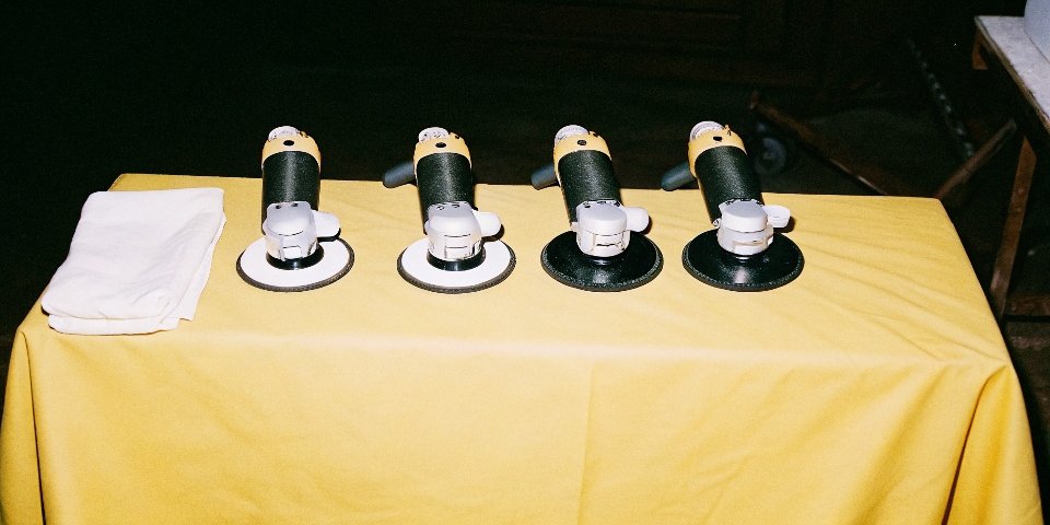 A lineup of angle grinders from 4.5 inches to 9 inches, showing the size difference.