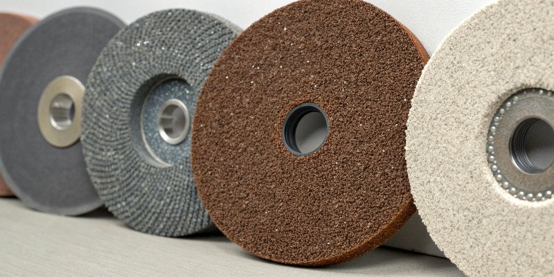 Different types of abrasive grains for grinding wheels displayed side-by-side
