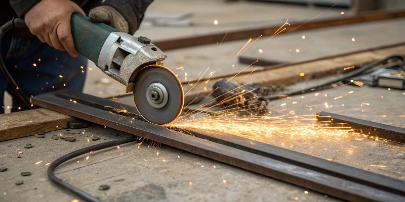 An angle grinder equipped with a thin cutting disc, ready to cut metal.