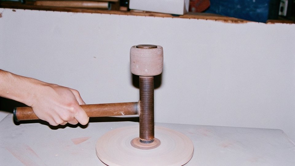 A rubber mallet gently tapping the back side of a stuck grinding wheel.