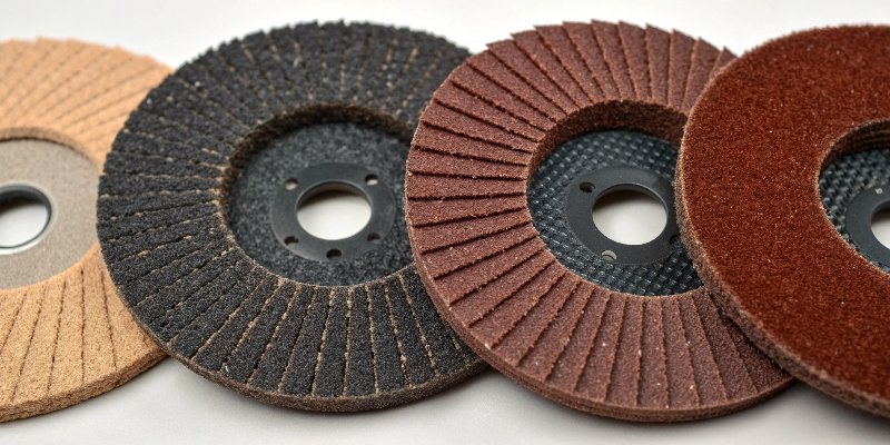 Close-up of four different abrasive types used for metal grinding applications
