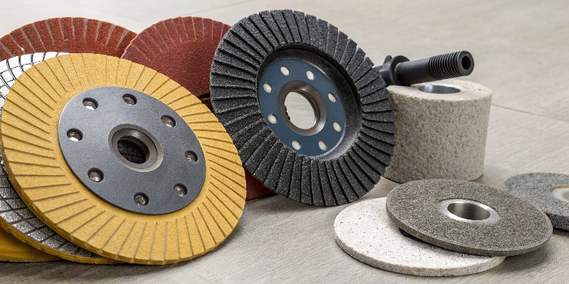An array of angle grinder discs and wheels for various materials.