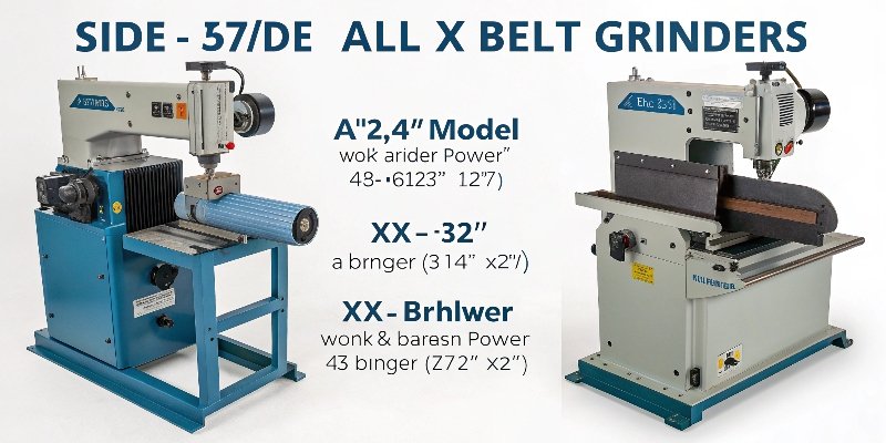 Side-by-side comparison of a 1x30, 2x42, and 2x72 belt grinder