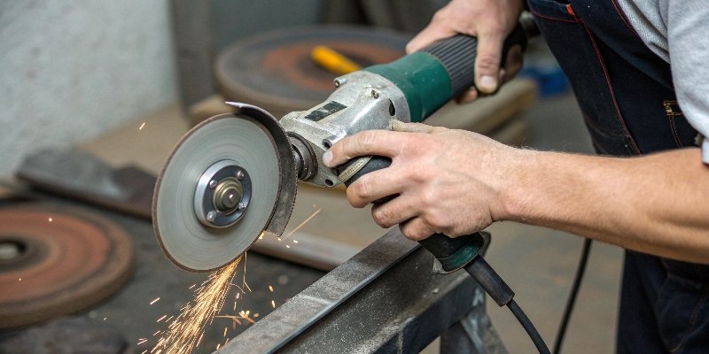 a person carefully attaching a buffing wheel to an angle grinder