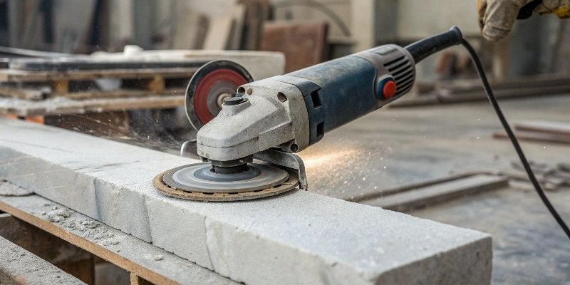 a powerful, corded angle grinder with a water-cooling attachment