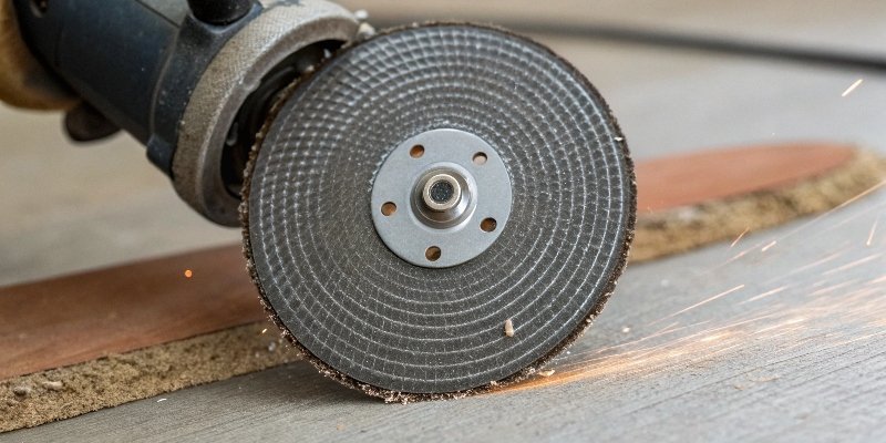 A close-up of a thin abrasive metal cut-off wheel for an angle grinder.