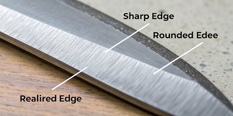 Microscopic view of a sharp edge vs a rounded edge vs a realigned edge