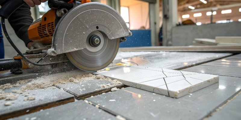 diamond saw blade cutting a ceramic tile