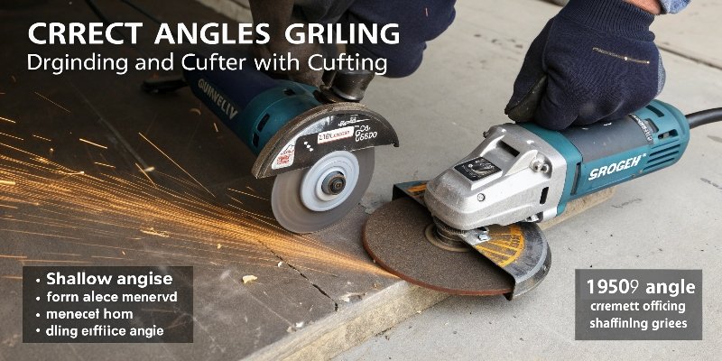 A diagram showing the correct 15-30 degree angle for grinding and the 90-degree angle for cutting.