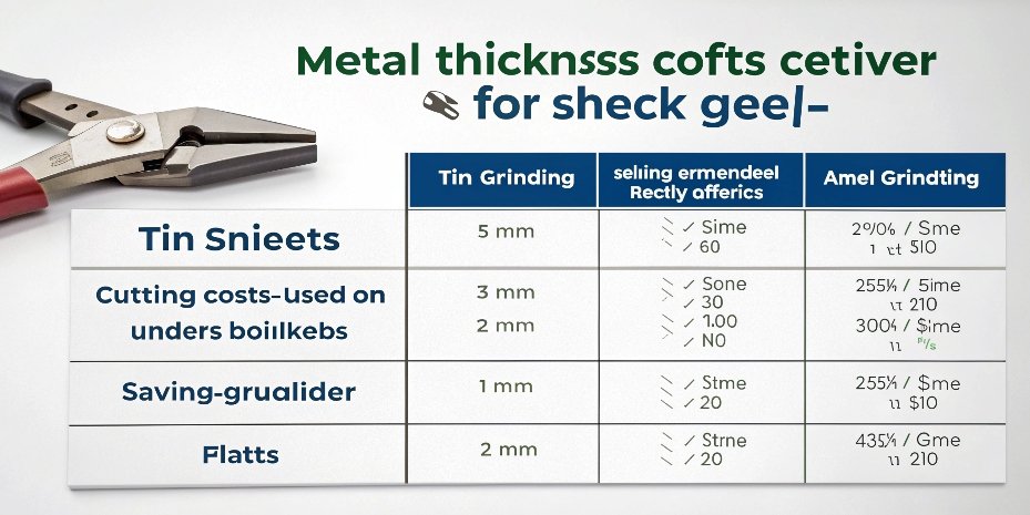 A chart showing different metal thicknesses and the recommended cost-effective cutting tool for each.