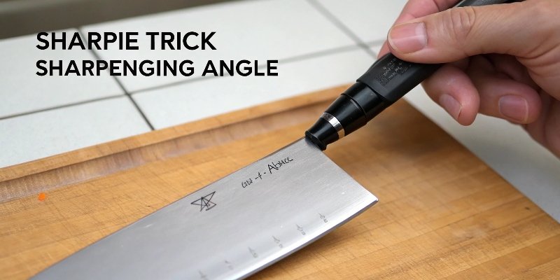 Using a marker to find the sharpening angle on a knife