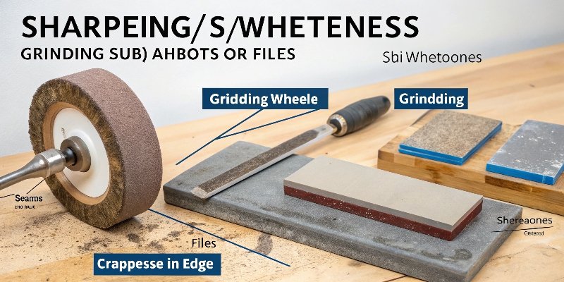An infographic showing sharpening as a category, with grinding, whetstones, and files as sub-methods